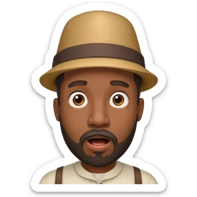 Black male, goatee beard, hat on, surprised facial expression sticker