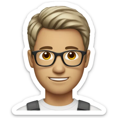 White man with brown short hair with some grey streaks and glasses sticker