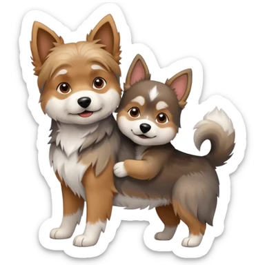 Smal Old yorkie hugging a big husky dog sticker