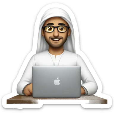 Working Arab guy with glasses and MacBook  sticker