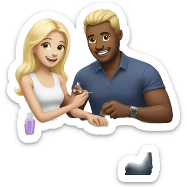 blonde daughter gives blonde dad a manicure sticker