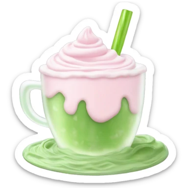 Clear tumblr cup with light pink drink, matcha foam, and whip cream on top sticker