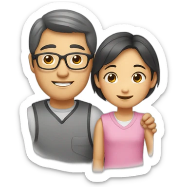 An Asian dad with glasses and his daughter  sticker