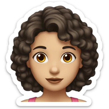 35 years girl with dark hair, slightly curly, length just below shoulders, large lips, brown eyes sticker