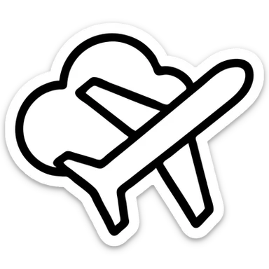 fine line drawing of an airplane with a cloud, minimal outline style, delicate and clean lines sticker