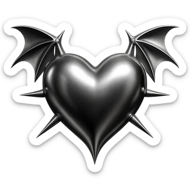 black gothic heart with metallic spikes and gothic bat wings, ornate, dark, elegant sticker