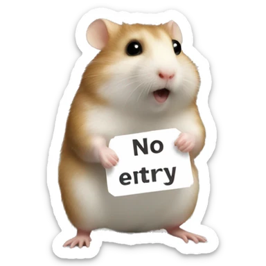 hamster holding a 'no entry' sign sticker