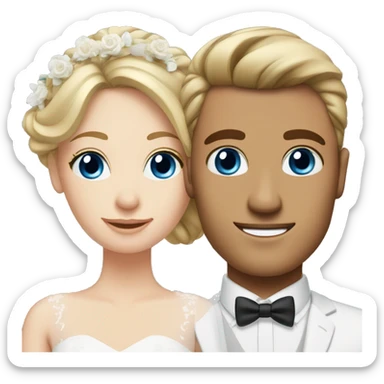 bride blue eyes and blonde hair up, groom brown eyes and brown hair sticker