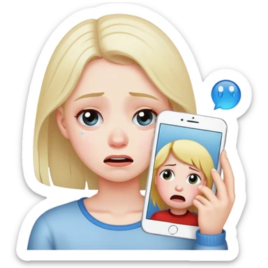 Girl crying looking at a picture of a boy sticker