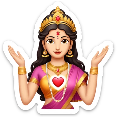 hindu goddess lakshmi sending heart with two hands together, her hands should be touching each other and sending a heart in between sticker
