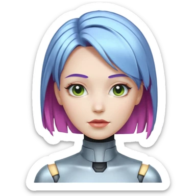 female different hair color metalic robot sticker