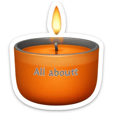 “Create a simple, modern logo of a candle flame above a small bowl-shaped holder. Use a clean, minimal design with an orange flame and a dark gray holder. Beneath the logo, include the text ‘All about candles’ in a friendly, rounded font. Keep the overall style clean, warm, and approachable.” sticker