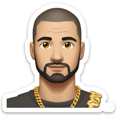 Russian muscular thug man aged 26 wearing gold chain with black hair buzz cut and short beard sticker