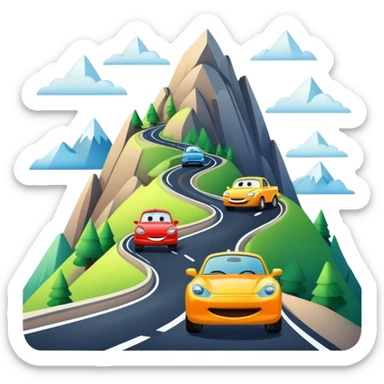 cars on mountain sticker