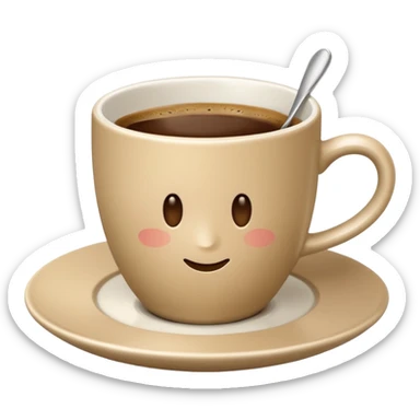 strict light beige coffee cup on saucer, simple shapes, minimalistic, Apple emoji style, no text sticker