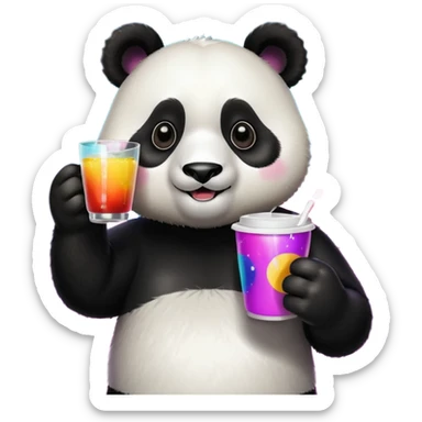 A panda holding a cup of punch, looking excited under disco lights.



















 sticker