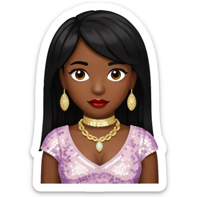 Chilli from TLC with dark skin, black hair, ivory sequin outfit sticker