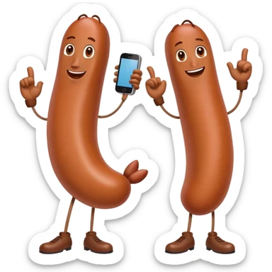 two sausages  wirh arms und legs, who are having a phone call sticker