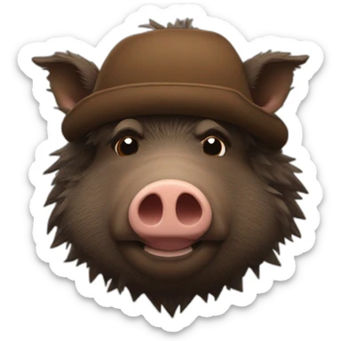 fullface brown boar tired of life with a black winter hat sticker