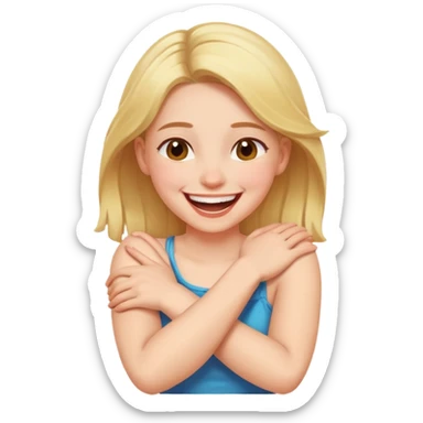 arms crossed around neck laughing girl  sticker