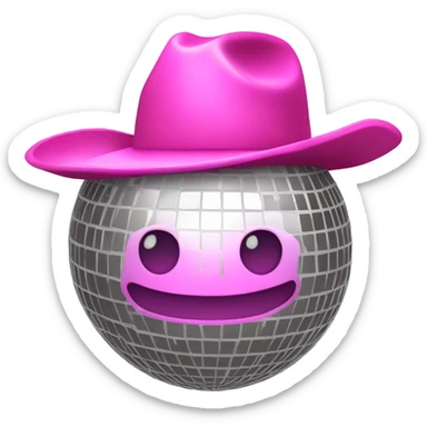 disco ball with a shiny pink cowboy hat on sticker