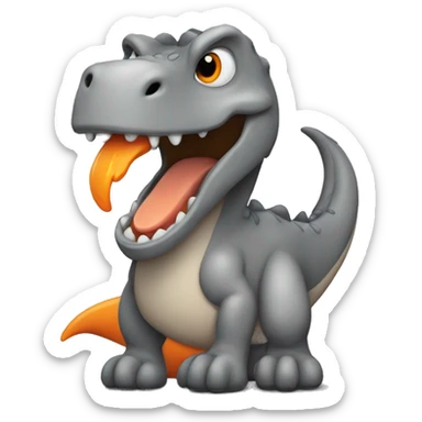 A grey Dino with an orange belly sticker