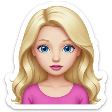 blonde girl blue eyes big pink lips bimbo pink top diva long hair  sticker
