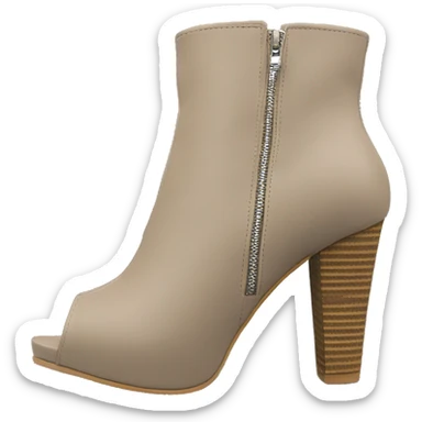 Realistic pair of taupe peep toe zip up bootie boots front facing. sticker