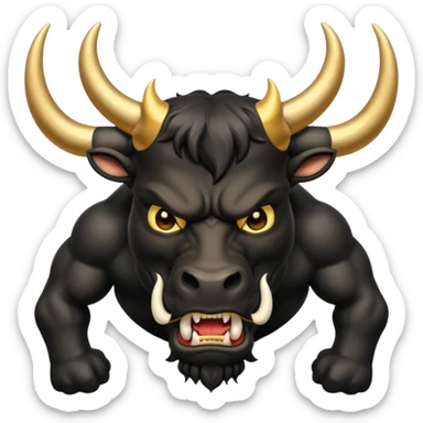black angry powerful bull with golden horns emoji sticker