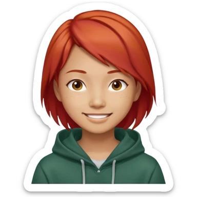 Asian young adult in a hoodie with red hair care free persona sticker