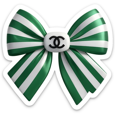 Change the striped bow to green and white stripes, keep the small white Chanel logo visible, make it luxurious, glossy, and in a 3D emoji style. Remove the background. sticker