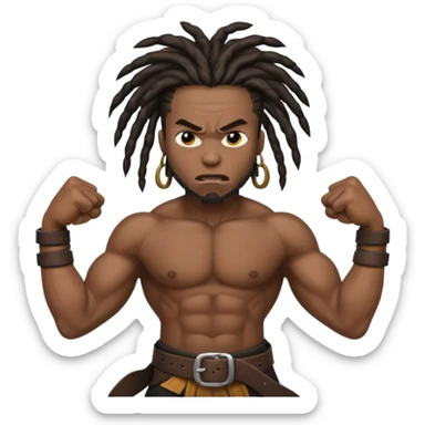 a angry black man with dreads too the side slanging back and forth a belt sticker