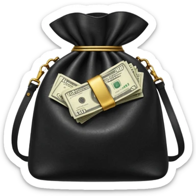 Create a black leather bag with a stack of cash inside in authentic Apple emoji style. sticker