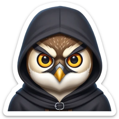 thief owl portrait, head and shoulders only, mysterious eyes, dark hood collar, silent night burglar vibe, 3D cartoon, mobile game icon style, clean background, no text, no watermark
 sticker