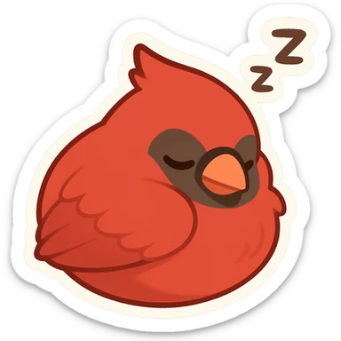 chick cardinal sleeping curled up, Z bubbles, cozy rounded shape sticker