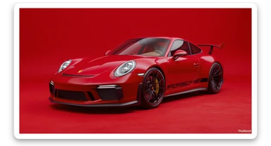 Medium shot of a porsche 911 made of russian capret, red solid studio background, low keu light, top soft light, dutch angle,  captured by arri alexa sticker