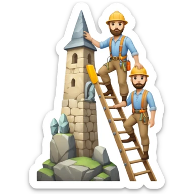 steeplejack man light skin with a beard on a ladder that's beside a spire sticker