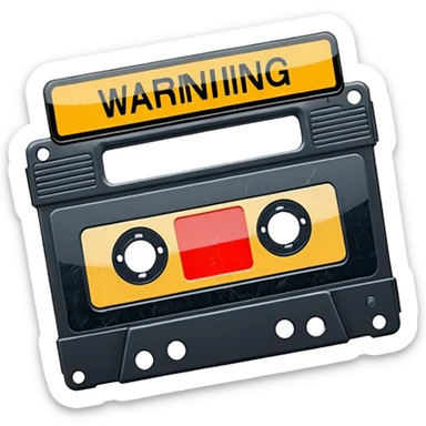 VHS tape with scratched warning label.
 sticker