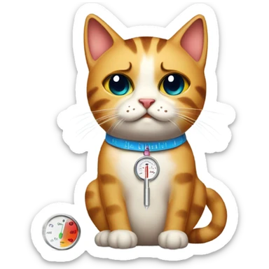 painted cat with sad face and a thermometer in its mouth sticker