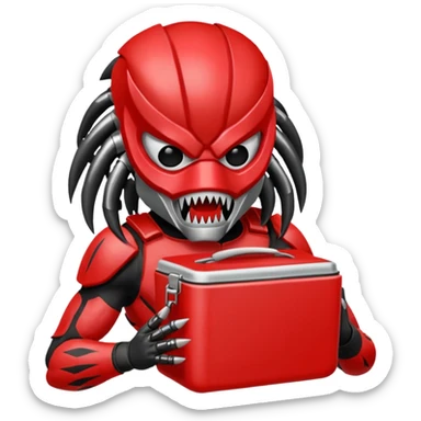 The predator with red mask eating from a lunchbox  sticker