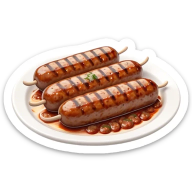 Cinematic Realistic Cevapi Dish Emoji, depicted as small, grilled minced meat sausages with a charred exterior rendered with lifelike textures and warm, savory lighting. sticker