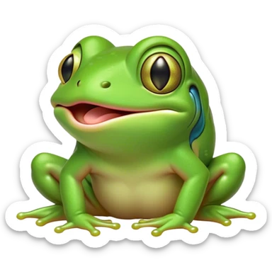 Cinematic Cute Yawning Green Tree Frog Portrait Emoji, Head tilted slightly with a dramatic, wide-open yawn, showcasing a compact, vivid green body with gently drooping eyelids and half-closed, drowsy eyes, Simplified yet irresistibly adorable features, highly detailed, glowing with a soft, cozy jungle glow, high shine, relaxed yet expressive, stylized with a dash of whimsical amphibian charm, soft glowing outline, capturing the essence of a drowsy yet affectionate green tree frog that appears ready to stretch out for a nap! sticker