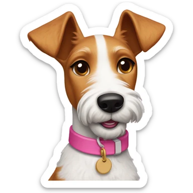 Female fox terrier with a pink collar, caramel fur, inspired by the style of “Lady and the Tramp.” White outline around it sticker