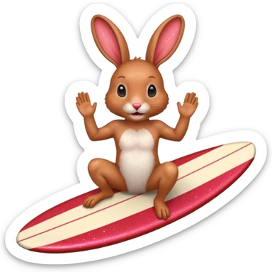Surfing rabbit Happy Red Glitter  sticker