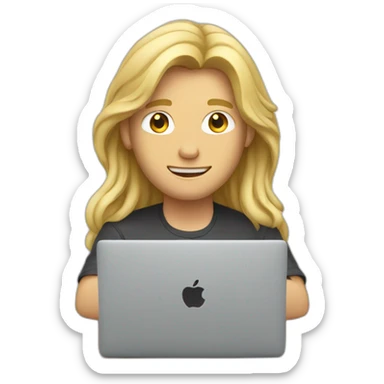 blond guy with long hair doing code on a macbook sticker