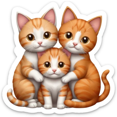 3 kittens cuddling together all different colours, the first one is grey and white, the second is ginger and white and the third is brown tabby and white sticker