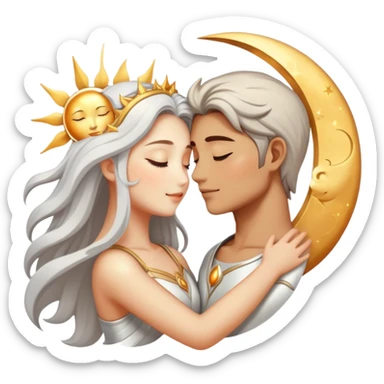 sun and moon embracing lovingly, romantic couple sticker