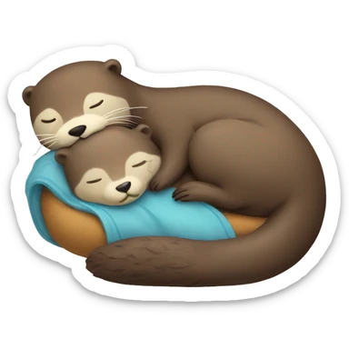 a sleeping otter holding a plush teddy sticker