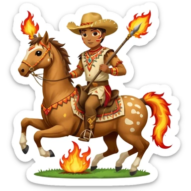 Male Chief Osceola wearing traditional Seminole garb and face paint , riding Appaloosa horse and planting a flaming spear into football field sticker