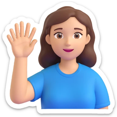 3D face of an activist girl waving her hand in a blue T-shirt sticker